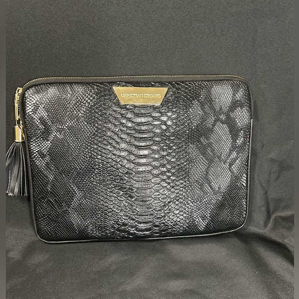 Christian Siriano Embossed Leather Faux Snakeskin Laptop Sleeve / Case - Black